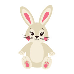 Soft toy bunny on white background. Vector illustration of plush baby toy. Gift