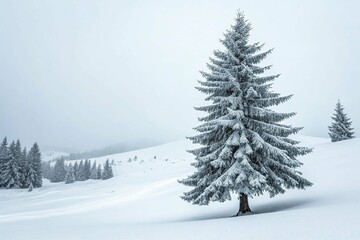 Obraz premium Snowy Evergreen Tree in Winter Wonderland on white background