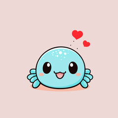 Obraz premium Cute blue cartoon spider with hearts on light pink background