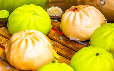 Dim Sun Dimsun colorful dumplings in street food pot in Mexico.