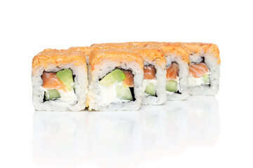 Eight Sushi Rolls in Two Rows Display