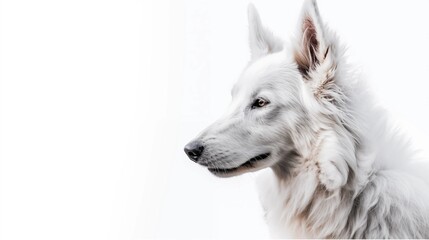 Obraz premium White Long-Haired Dog Profile on White Background