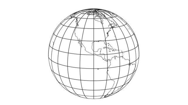Globe animation, world globe animation with Grid Lines,  animated globe in line style on transparent background