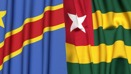 Flags of CONGO DEMOCRATIC REPUBLIC and TOGO with realistic cloth texture