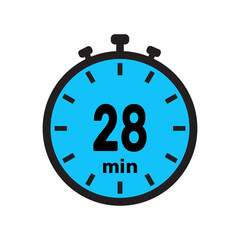 28 minute Timer, clock, stopwatch isolated icons. Countdown timer symbol. Minute timer, Time measure, Chronometer, Alarm.