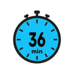 36 minute Timer, clock, stopwatch isolated icons. Countdown timer symbol. Minute timer, Time measure, Chronometer, Alarm.