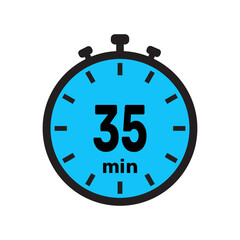 35 minute Timer, clock, stopwatch isolated icons. Countdown timer symbol. Minute timer, Time measure, Chronometer, Alarm.