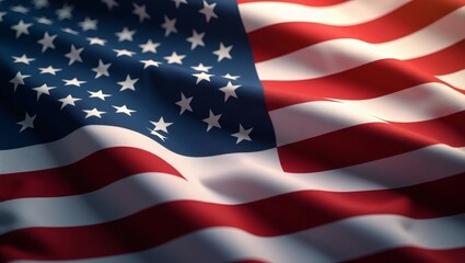 Obraz premium Close-Up of the American Flag Waving in the Wind – Patriotic Symbol of the USA