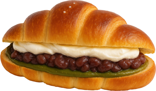 Freshly baked Japanese Shio Pan bread with sweet red bean and matcha filling