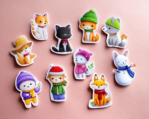 Obraz premium Colorful cartoon characters with winter attire.
