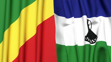 Flags of CONGO R and LESOTHO with realistic cloth texture