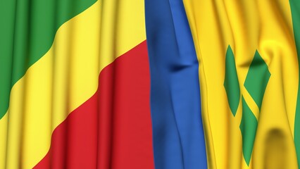 Flags of CONGO R and SAINT VINCENT with realistic cloth texture
