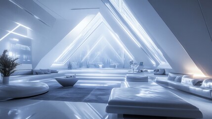 Obraz premium Futuristic Minimalist Living Room Interior with Geometric Design