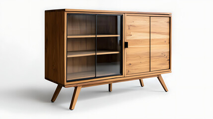 A wooden cabinet with glass doors. Generated using AI.