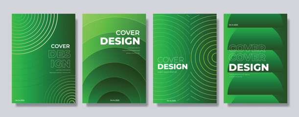 Abstract green gradient poster background vector collection. Modern cover template geometric circle shape design for social media, banner, ads