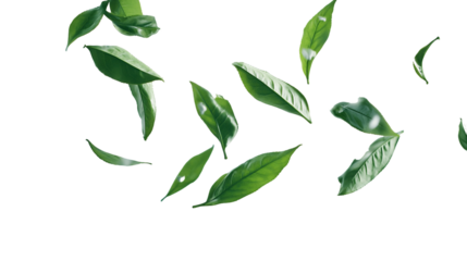 Falling Green Tea Leaves on Transparent Background, PNG