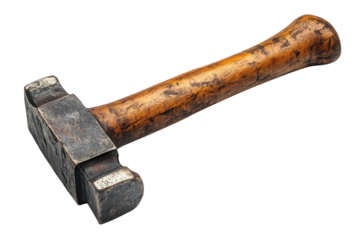 Rustic hammer with wooden handle on a neutral background showcases craftsmanship and utility