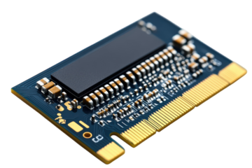 Close-up view of a computer memory module on a white background