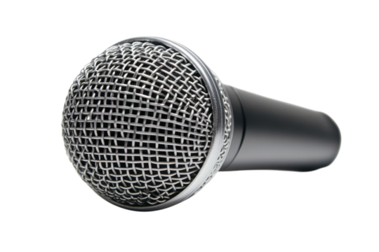 Close-up of a microphone on a white background for performance and recording use