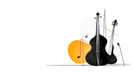 Minimalist line art illustration of musical instruments depicting cello and violin