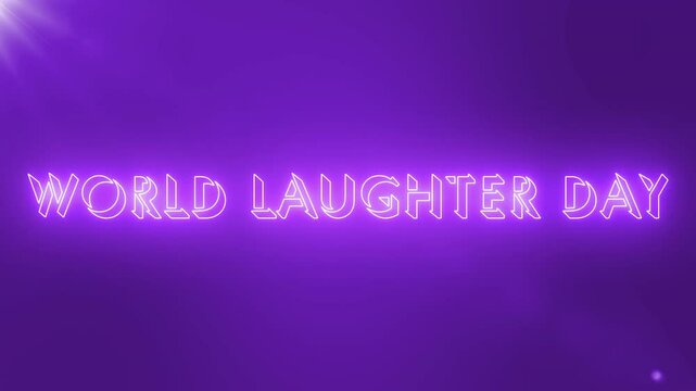 4K World Laughter Day text animation.Laughter Day text background.Neon-colored Happy Laughter Day text for banners, social media, celebrations, Sales, and advertisements.Technology video material anim