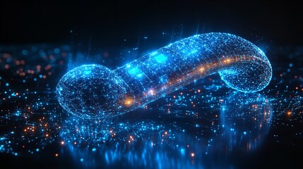 Futuristic glowing network phone concept art vibrant blue and orange digital particles abstract 3D rendering modern tech