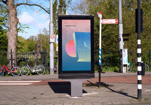 Mockup Of Vertical Customized Advertisement On Sidewalk