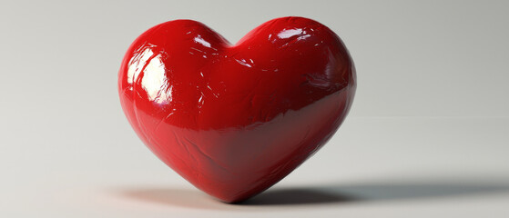 Glossy red heart, subtly textured surface