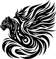Stylized Jaguar and Bird with Flowing Wings