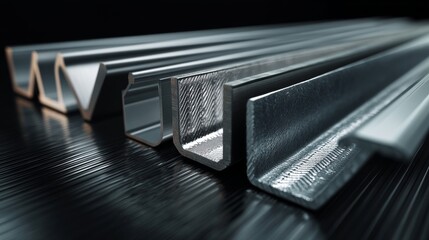 Steel industry profiles rendered in 3D, used in construction and heavy manufacturing.