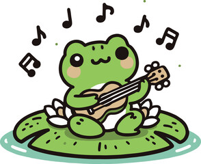 Frog Playing Ukulele. Cartoon Illustration.