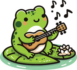 Frog Playing Ukulele. Cartoon Illustration.