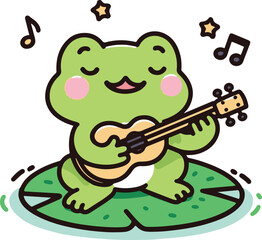 Frog Playing Ukulele. Cartoon Illustration.