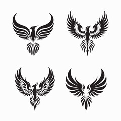 Obraz premium Vector set of wings illustration features black silhouettes of eagle, angel, and tribal designs, a symbol of flying art