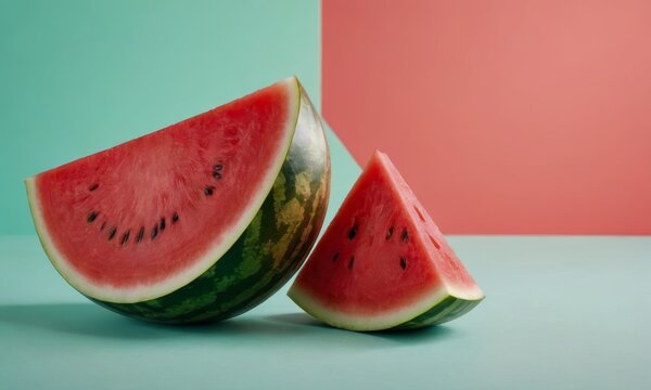 Slices of watermelon on a vibrant background showcasing fresh fruit and colorful design elements
