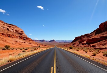 Scenic Desert Highway Stretching Through Red Rock Landscape  