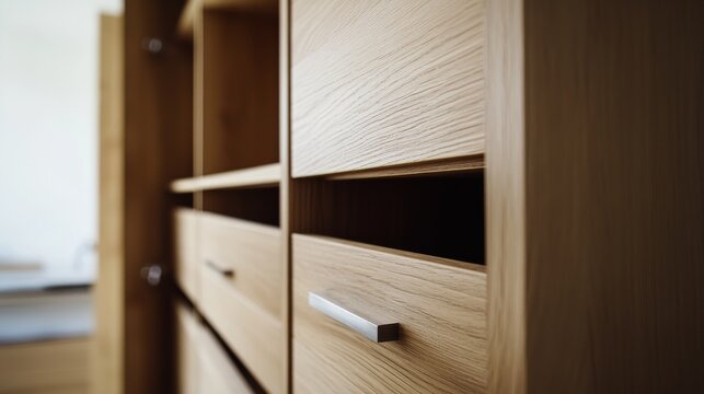 Carpenter assembling a wooden wardrobe in a workshop. Featuring furniture assembly and craftsmanship