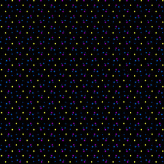 Bright multicolor ordered small polka dots, circles, confetti, round spots, dots on a black background Abstract geometric pattern, fabric print