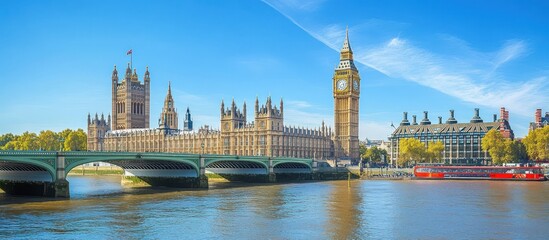 Fototapeta premium London Parliament, River, Bridge, Boat