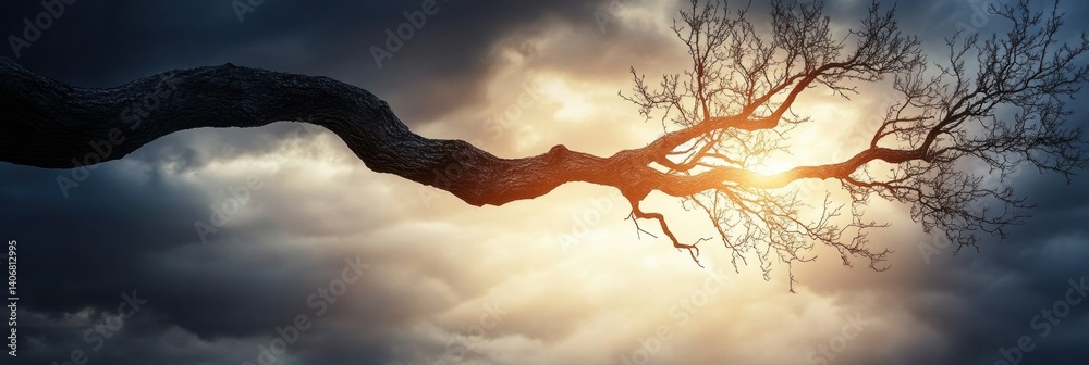 Leinwandbilder nature demonstrates power with a tree branch shaped like a lightning bolt against a dramatic sky at 