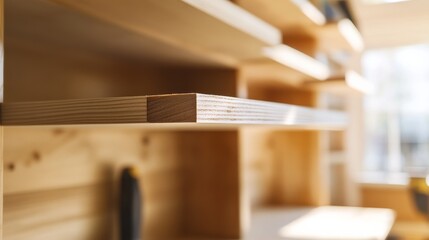Carpenter building custom shelving for storage. Featuring woodwork and custom design