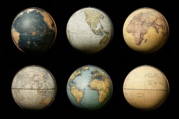 set of earth globes on black