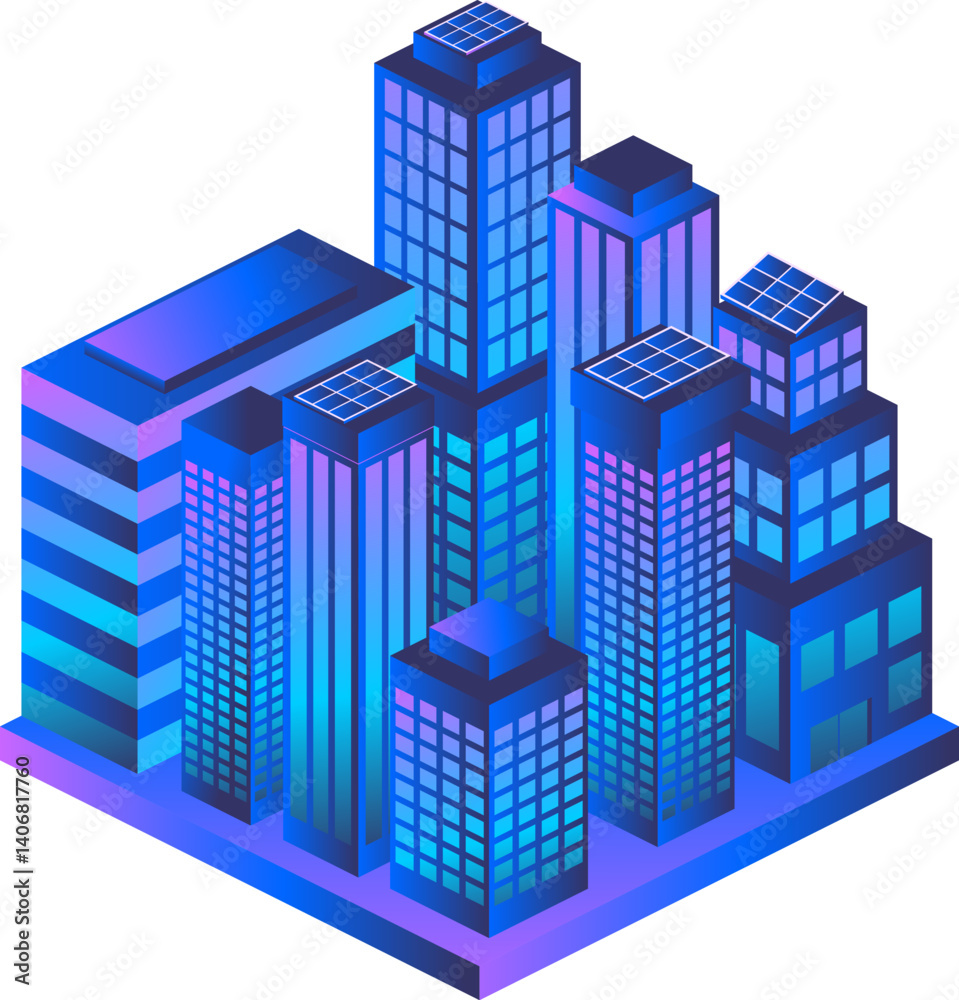 Wall mural abstract modern buildings in isometric view, creating a cityscape in perspective. ideal for architec