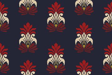 Ikat floral paisley embroidery on black background.geometric ethnic oriental pattern traditional.Aztec style abstract vector illustration.