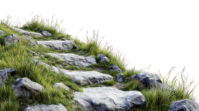 Overgrown Stone Steps on a Hillside, PNG - Powered by Adobe