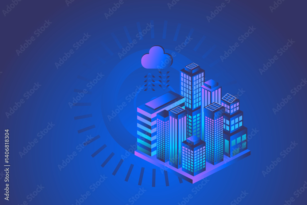 Wall mural abstract modern buildings in isometric view, creating a cityscape in perspective. ideal for architec
