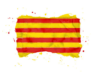 Obraz premium Flag of Catalonia, brush stroke background. Flag Catalonia of Spain on white background. Watercolor style for your design. EPS10.