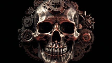 Skull with gears and cogs, mechanical design