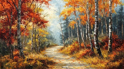 Obraz premium Autumn Trail Through Serene Forest
