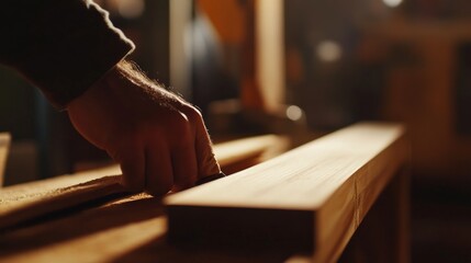 Carpenter measuring wood for a custom cabinet. Featuring woodworking and custom furniture building